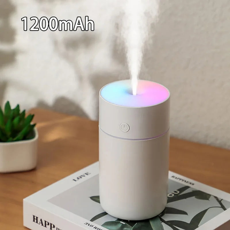 Experience Refreshing Atmosphere: 1200mAh Wireless Rechargeable Air Humidifier with Gradient-Colored LED Lights